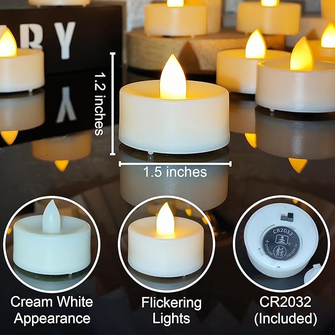 12 Pack Battery Operated Tea Lights Candles Flickering Flameless LED Lights, Long Lasting 200+ Hours Realistic Electric TeaLights Fake Plastic candles for Wedding, Centerpieces, Halloween, Christmas