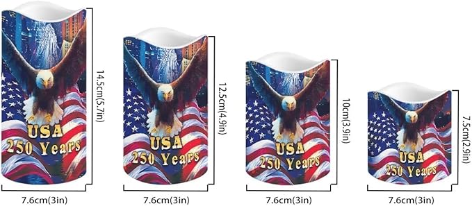 American Flag Fake Candles Bald Eagle Fourth of July LED Candle Battery Operated Flickering Remote 250th Anniversary Patriotic Decor for Bedroom Wedding Restaurant, 4 Pack