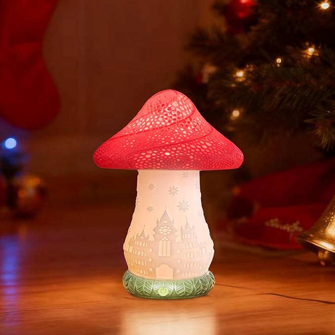 Mushroom Lamp, Battery Operated Bedside Lamp, 3-Way Dimmable Touch Lamp, Auto-Rotating Rechargeable LED Night Light for Bedroom, Living Room