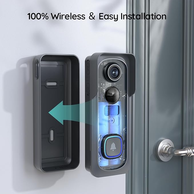 BOIFUN Video Doorbell Camera Wireless – No Subscription Required, 2K HD, 166° Wide View, HDR Night Vision, Motion Alerts, Two‑Way Audio & Battery Video Doorbell with Chime, 2.4 GHz Wi‑Fi Only
