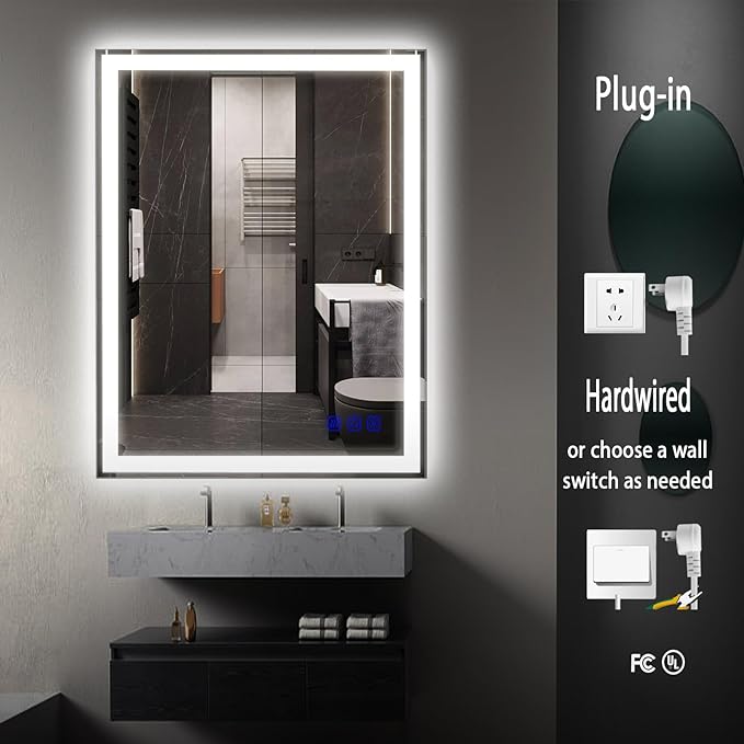 32x24 LED Bathroom Mirror with Lights LED Mirror for Bathroom Makeup Vanity Smart Mirror Lighted Front & Backlit,Stepless Dimmable Adjustable Brightness,Touch Switch,Shatterproof,Anti-Fog