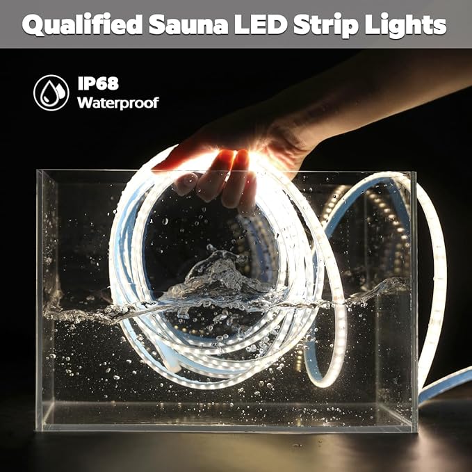 SuperlightingLED DC24V 4000K White Sauna LED Strip Lights High Temp, Flexible Long 5m 16.4ft 120 LEDs/m Heat Resistant Waterproof LED Strip Light IP68 for Steam Room Lighting (4000K Natural White)