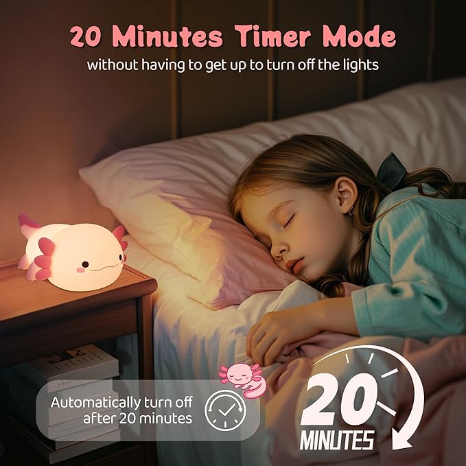 YuanDian Axolotl Night Light, Gift for Adults Teens and Babies. Decorate Kids' Bedroom with Cute Silicone Axolotl Nightlights, Christmas Birthday Gift for Children and Toddlers