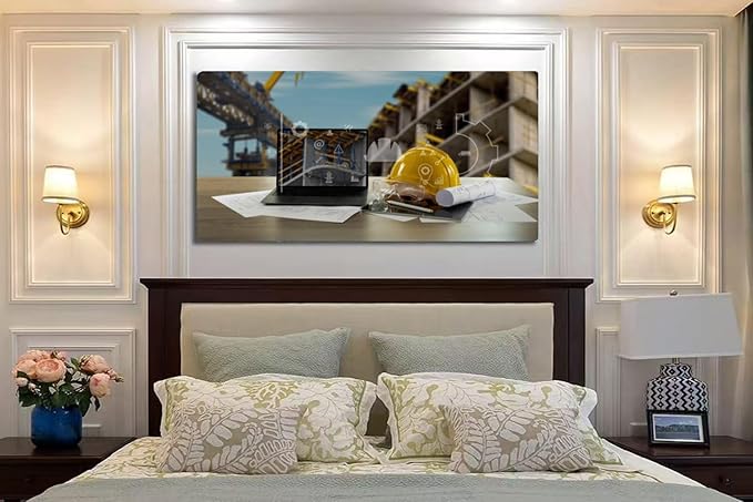 Wibinuki Wall Art Wall Decor Wall Paintings Engineer architect industry .0 using computer construction site for Living Room Bedroom Bathroom Home Decor Can Be Hung Directly 20"x 40"