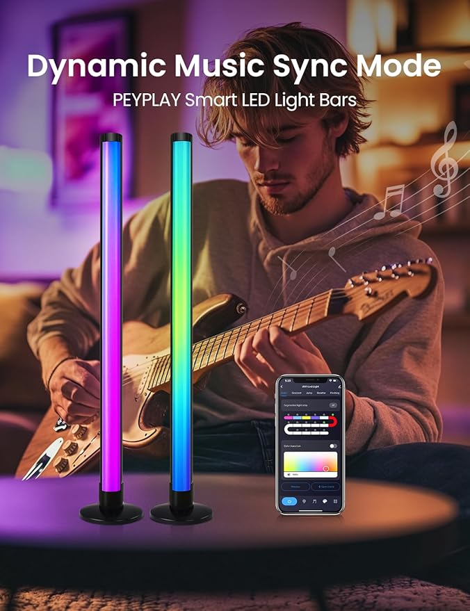 RGB+IC Ambient LED Light Bars for Gaming Room, PC, and Home Décor, USB Powered Mood Lighting with Music Sync, Alexa, App & Voice Control, Adjustable Brightness, DIY Effects