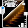 Dual Sensor Stair Lights Indoor, Motion Activated Plug-in Step Light Strip Indoor with Dimmer, Delay Timer for Stairway (Warm White 3000K (32.8FT Light Strip), Power Adapter (3.28FT Cable))