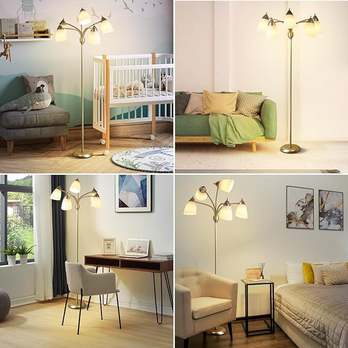 DINGLILIGHTING Floor Lamp Modern for Living: Flexible Gooseneck Floor Lamps Standing for Bedroom Home Office - Tall Floor Lights Gold 5-Light