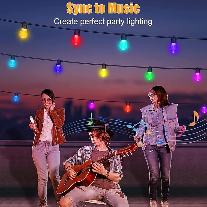 Upgrade 100ft Outdoor String Lights,Smart RGB Christmas LED Lights Work with Alexa, Waterproof Outside Patio String Lights with 30 Dimmable LED Bulbs,Color Changing Outdoor Lights with App & Remote