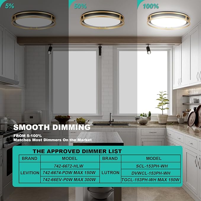 13 Inch LED Flush Mount Ceiling Light Fixture, 26W, Super Bright 1700 Lumens, 3 Color 3000K/4000K/5000K, Dimmable Ceiling Lamp for Bedroom Hallway Bathroom Kitchen Laundry (Black Gold)
