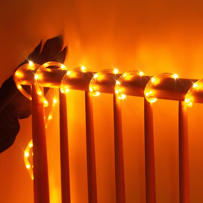 50ft Orange Rope Lights, Connectable for Indoor & Outdoor,110V Transparent Flexible Tube Lights,Waterproof Clear LED Rope Lighting for Outside, Deck, Patio, Pool, Camping, Bedroom Decor Landscape