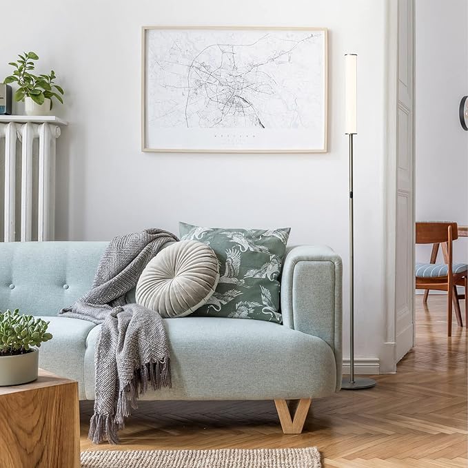 O’Bright LED Cylinder Floor Lamp with Remote Control, Full Range Dimming, Adjustable Color Temperature 3000K-6000K, Minimalist Standing Lamps for Living Room, Bedrooms and Office, Brushed Nickel