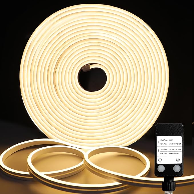 echosari 33Ft Neon Rope Lights, 1200 LED Neon Rope Lights with Timer Dimmable Outdoor Flexible Neon Strip Lights Waterproof for Bedroom DIY Wall Decor (Warm White)