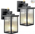 2 Pack Dusk to Dawn Outdoor Lighting, Modern Wall Sconce with Textured Glass, Waterproof IP65 Exterior Light Fixture, Soft Glow Warm Ambiance for Front Door Porch Garage, 10.6 Inch Height, Black