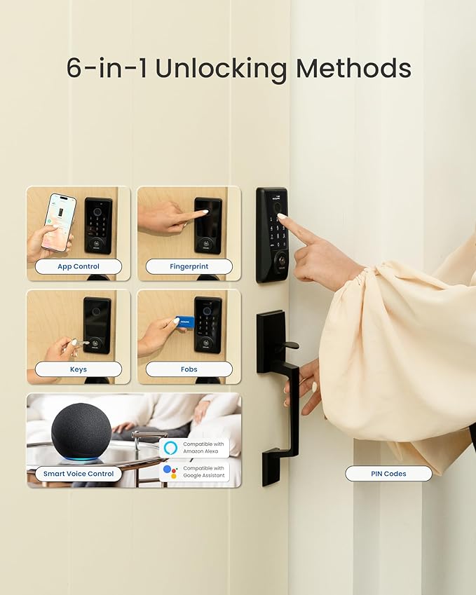 DESLOC WiFi Smart Lock D110 Plus, Built-in Wi-Fi No Hub Needed, Fingerprint Keyless Entry Front Door Lock, Touchscreen Keypad Deadbolt with Backlit, APP Control, Auto Lock, Anti-Peep PIN, BHMA Grade 3