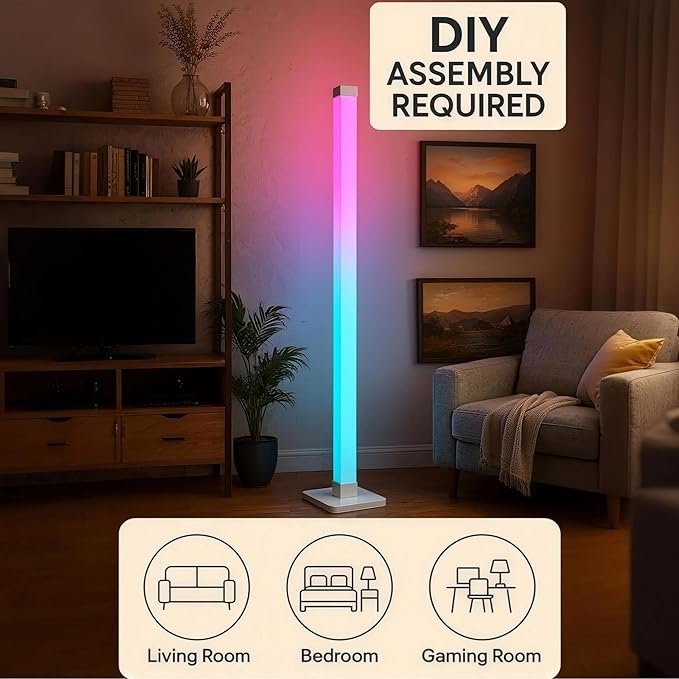 2 Pack ICRGB Corner Floor Lamp, DIY Floor Lamp with Music Sync and 16 Million Colors, Color Changing Standing Floor LED Lights for Bedroom Living Room Decor, Ambient Mood Lighting Gaming