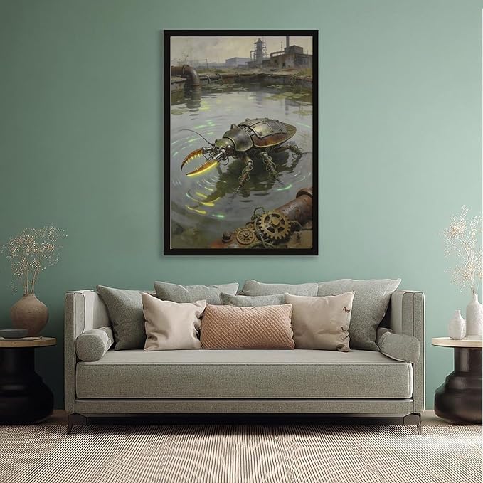 Framed Industrial Fantasy Wall Art for Living Room TV Wall Post Apocalyptic Style Home Decor 12x18in