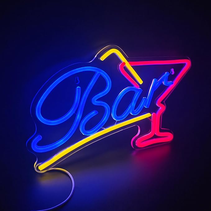 Bar Neon Sign Led Wall Decor Man Cave Neon Light Up Signs Wall Art for Bar Wine Home Room Bedroom USB Powered 15.3"x9.8"