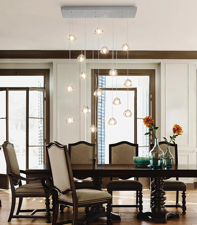 Brushed Nickel Rectangular Chandeliers for Living Dining Room Light Dimmable High Ceiling Pendant Lights Fixtures Lighting Chandelier for Foyer Entryway Lighting