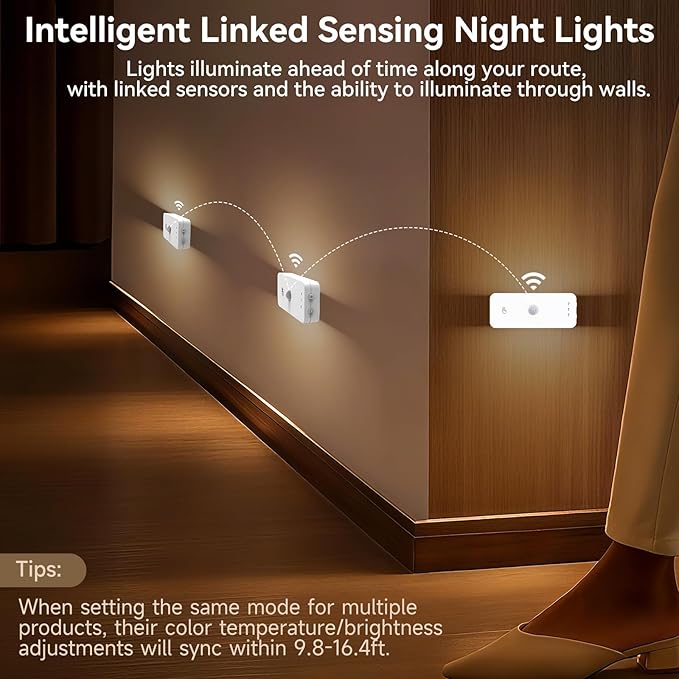 Yiliaw Motion Sensor Night Lights Indoor - Rechargeable Stick-On Stair Lights with Wireless Magnetic Mount, Adjustable Brightness & 3 Color Temps for Hallway, Stairway, Bathroom, Closet (2-Pack)