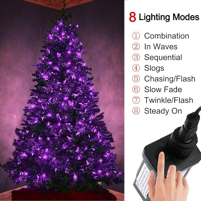 Christmas String Lights Purple Indoor - 220 LEDs 82ft/25m Memory Function 8 Modes End-to-End Plug in Outdoor Waterproof Decorative Inside/Outside Fairy Twinkle Xmas Tree Light for Halloween/Patio/Home