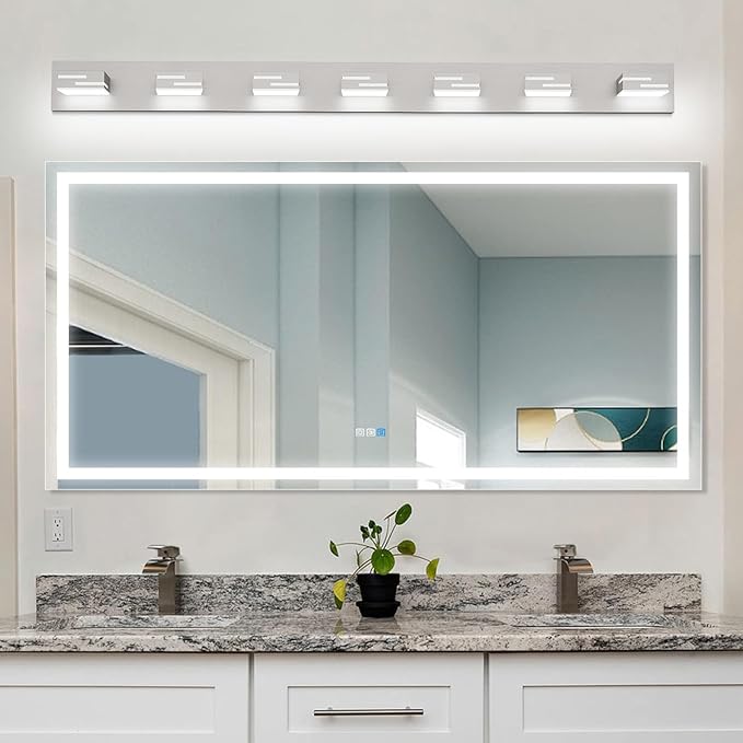 LED Modern Bathroom Vanity Light Fixtures, 7-Light 48-inch Dimmable Brushed Nickel Vanity Lights for Bathroom Lighting Fixtures Over Mirror, with 350° Rotatable Acrylic Heads (Cool White 6000K)