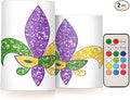 YETTASBIN Mardi Gras Flameless Candles with Remote Control and Timer, Adjustable Brightness Long Lasting Battery Operated LED Pillar Candles for Indoor Outdoor Party Home Decor, 2 Pack