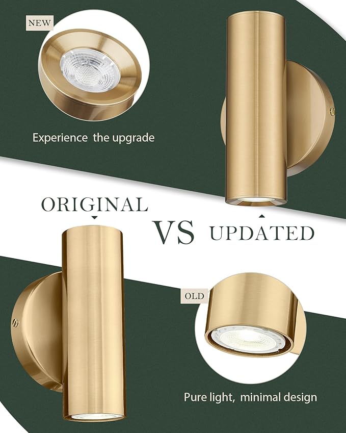 2-Light Wall Light, Brass Gold Wall Sconce, Indoor Up and Down Wall Lamp for Bedroom Bathroom Stair Entryway (1 Pack), WL4830-2W-BB