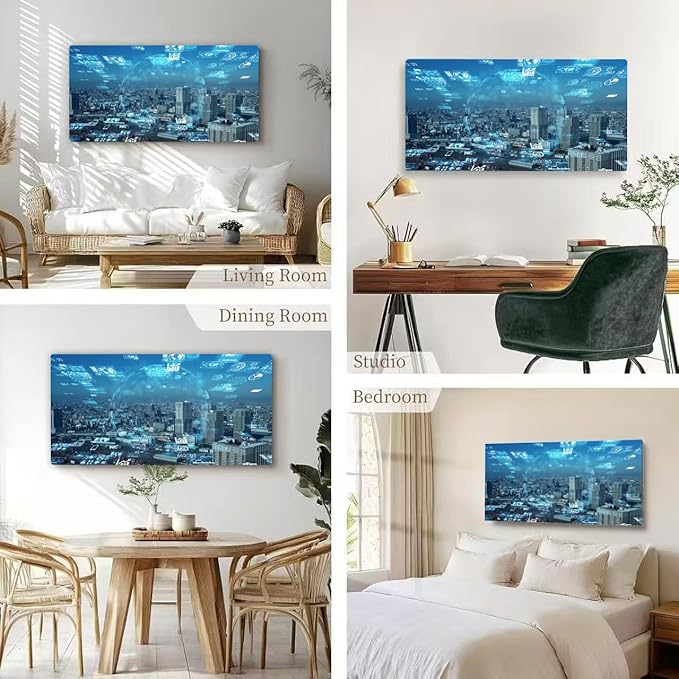 Wibinuki Wall Art Wall Decor Wall Paintings Smart city and communicion network G. IoT (Internet of Things). for Living Room Bedroom Bathroom Home Decor Can Be Hung Directly 20"x 40"