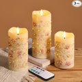 Eywamage Fiber Optic Flameless Pillar Candles with Remote, Floral Butterfly Spring LED Candles Flickering Easter Home Decor Set of 3