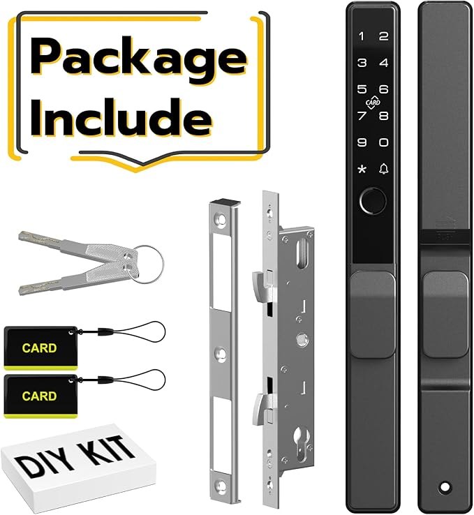 Sliding Door Lock, Smart Door Lock with Fingerprint RFID Keypad Bluetooth App Control, Electronic Biometric Digital Code with Double Hook for Thickness 22~110mm, Keyless Entry Patio Door Lock