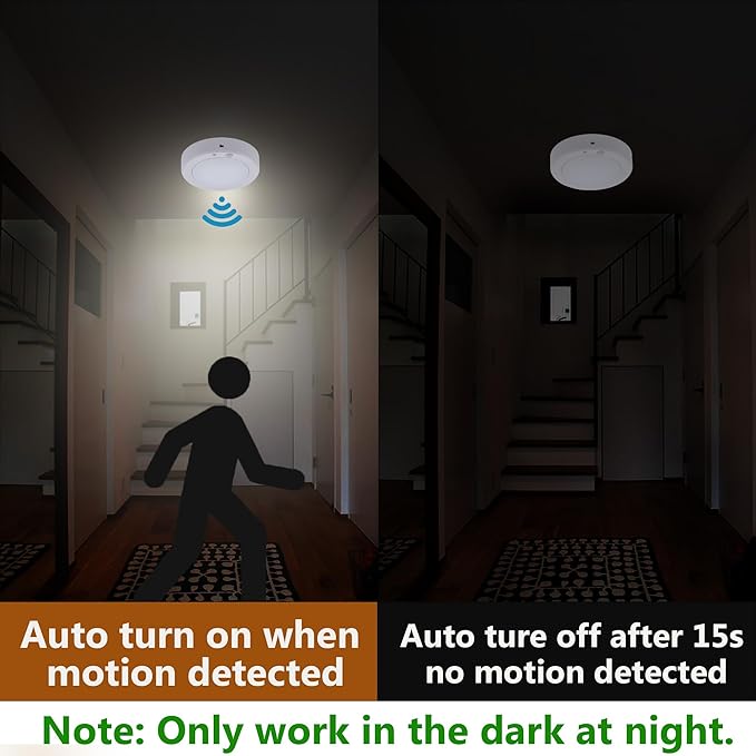 LIT-PaTH Battery Operated Motion Sensor LED Ceiling Light, 6.1inch Flush Mount Light 5000K 150 Lumens, Wireless Nightlight for Closet Laundry Stair- Darkness Use Only, 4-Pack (Battery Not Included)