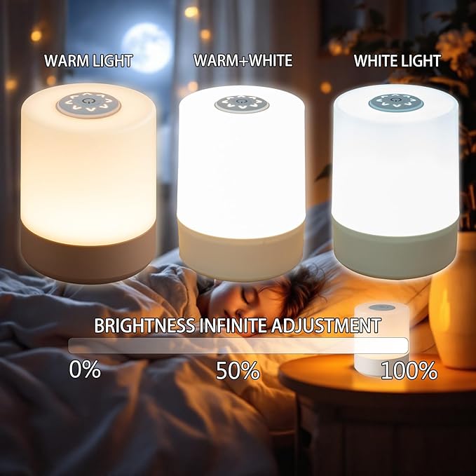 Touch Bedside Lamp, Portable Night Light, 3-Color Dimmable LED, USB Rechargeable with Remote & Timer for Bedroom, Nursery, Camping (A-Light-Touch&Remote)