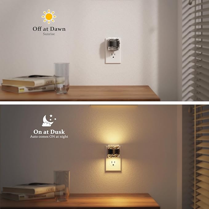 JandCase LED Night Light, Bubble Night Lights Plug into Wall, [2 Pack] Night Light Warm White 3000K & 5 Brightness Levels, Dimmable Nightlight with Dusk to Dawn Sensor for Bathroom Hallway Bedroom