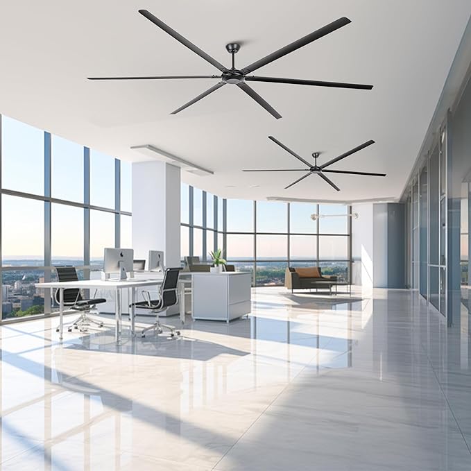 120 Inch Ceiling Fans without Lights High Airflow Industrial Black Ceiling Fan for Shop Garage Barn, 6-Speed Reversible DC Motor Big Commercial Fan with Remote Control, 6 Aluminum Blades, ETL
