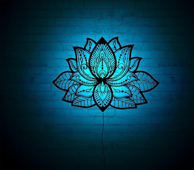 Lotus Symbol Relax Neon Sign, Mandala Yoga Room Night Light, Mandala Lotus Flower Lighted-Up Wall Art With Rgb Color Changing Led, Metal Wall Home Decor, Metalen Mandala Walldecor, Gift For Her Him