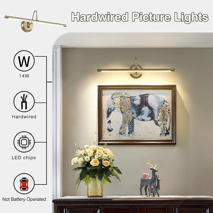 JOOSENLUX Modern LED Picture Lights Mini Accent Spotlights Brief Metal Artwork Display Lamp 24.4“ Inch14W(70W Eqv.),Natural White 3000K,Hardwired Swing Arm,Antique Bronze