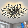 HuixuTe Modern Black Flower Ceiling Light Fixture, 30 Inch Dimmable Flush Mount with 12 Leaves, Low Profile for Living Room, Dining Room, Bedroom