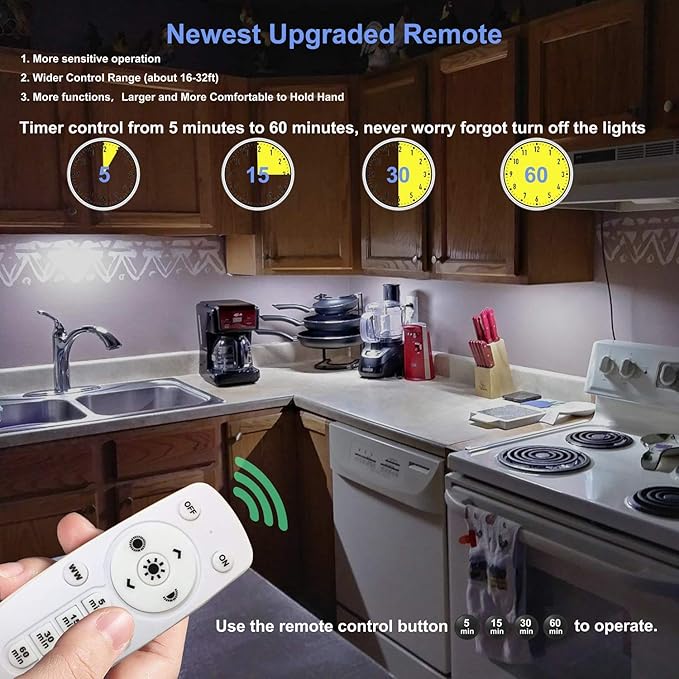 LDOPTO Battery Operated Lights Wireless Under Cabinet LED Closet Lighting Under-Counter Light fixtures Without Wiring with Remote/Touch Control for Kitchen Shelf Hallway Stairs, 3 Colors 3 Pack