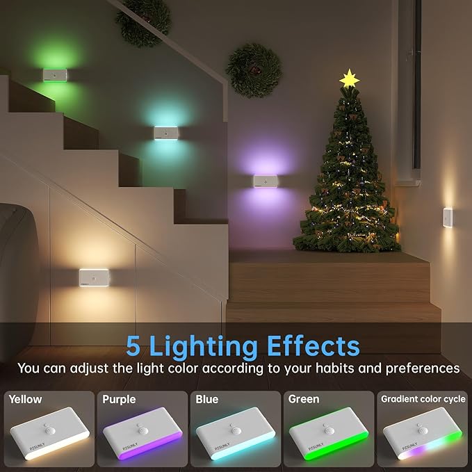 6 Pack Motion Sensor Night Light,Rechargeable Stair Lights, Motion Sensor Light Indoor, Battery Operated Night Light for Hallway, Stairway, Bathroom, Bedroom, Kitchen