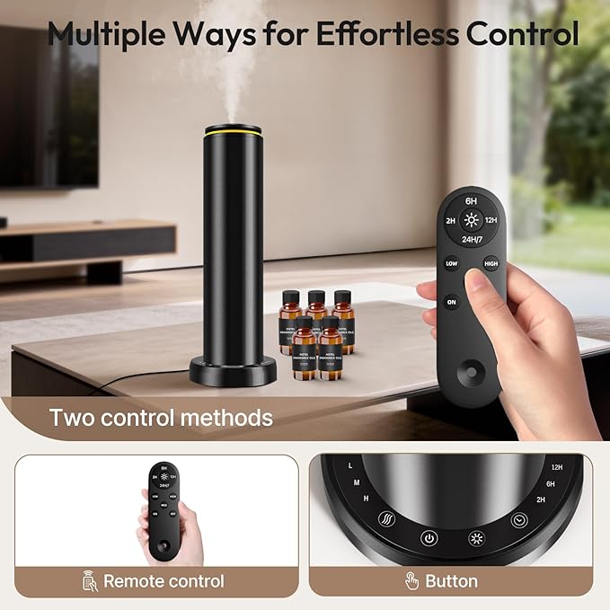 Waterless Scent Diffuser Starter Kit - 2000 Sq Ft Coverage,Hotel Collection Diffuser with Remote/LED Light,Suitable for Home, Office, Hotel