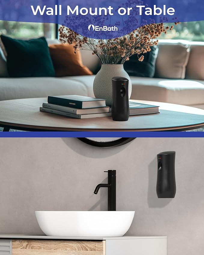 Automatic Air Freshener Spray Dispenser, Black Wall Mounted or Free Standing Battery Operated Sprayer for Home or Commercial Use, 3 Auto Time Settings for Scent Release for Room/Bathroom Freshness