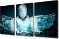 TUMOVO 3 Pieces Wall Art - AI Intelligence Canvas Prints Big Data Analysis Posters Canvas Print Modern Artwork Room Wall Decorations Robot Paintings Stretched and Framed Ready to Hang, 36" Wx24 H