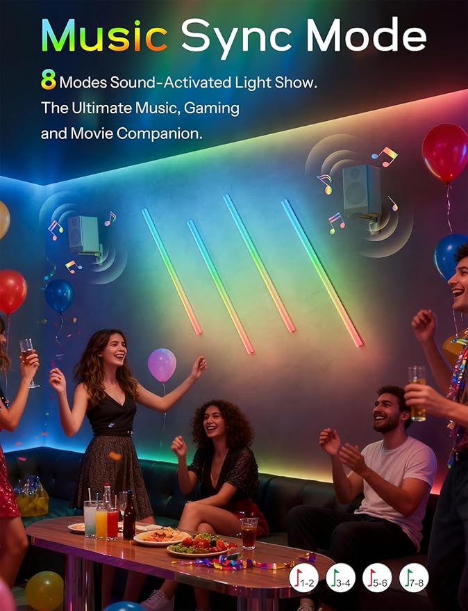 45.8 inch Wireless Wall Lights Color Changing RGB LED Syncs to Music Remote Control, Battery Operated Wall Light Bar Wall Sconces Set of 2 for Bedroom Party Gaming Room Decor