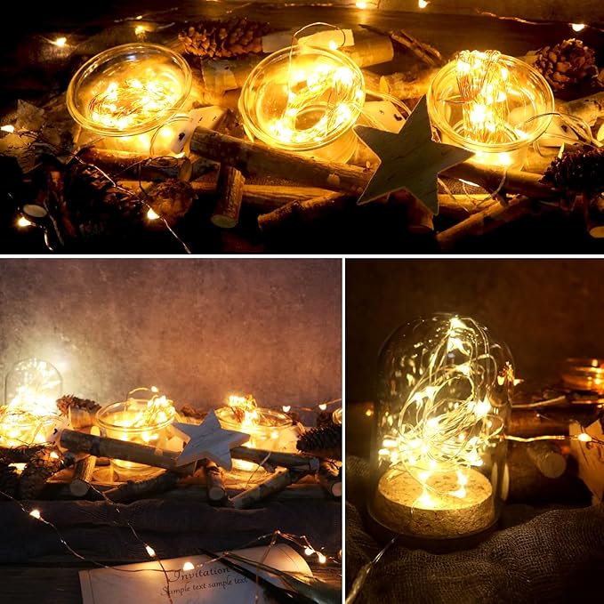 OakHaomie 6 Pack Fairy Lights Battery Operated No Remote LED Starry String Lights 30 Micro Starry LEDs on 10ft Silvery Copper Wire Light for DIY Wedding Centerpiece Table Decorations (Warm White)