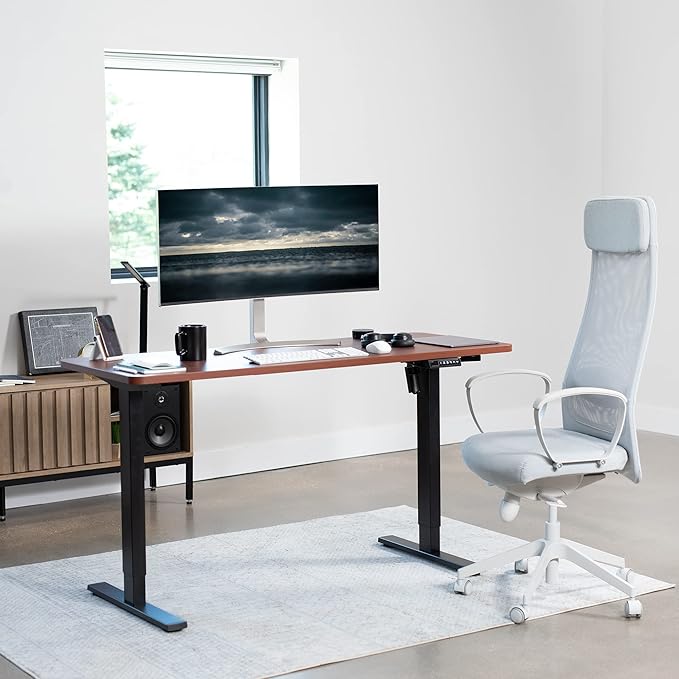 VIVO Electric 60 x 24 in Standing Desk, Memory Height Adjustment, 1B Series, Holds 220 lbs, One-Piece Dark Walnut Top, Black Frame, DESK-KIT-1B6D