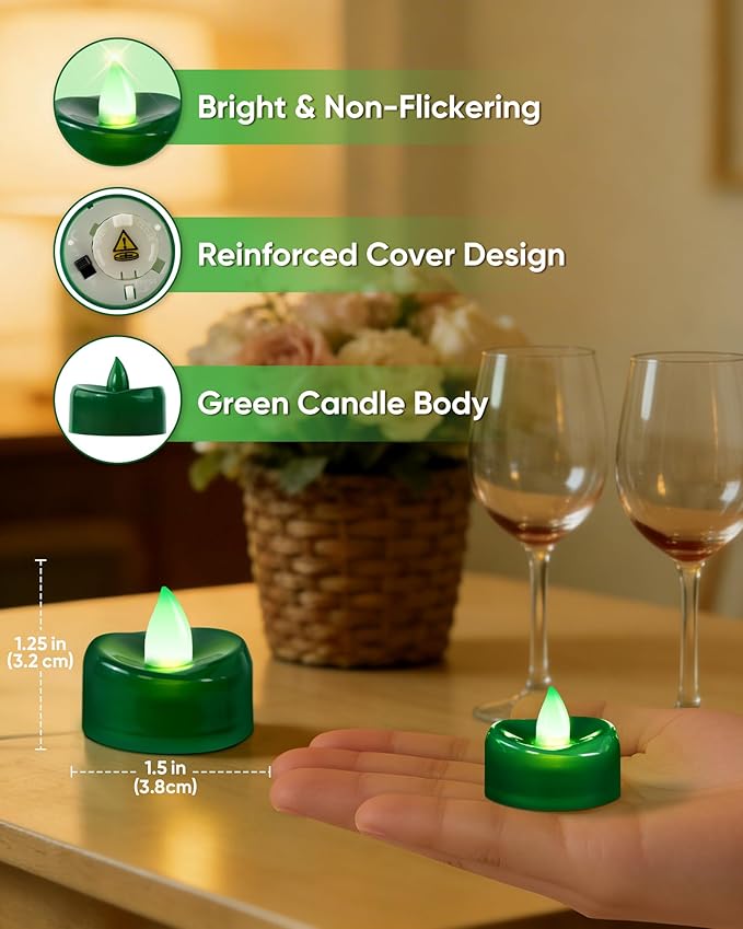 BEICHI Flameless Candles, Tea Lights Battery Operated, No Flickering Votive Candles LED Tea Lights for Halloween Christmas Wedding Home Decor (24 Pack, Green)