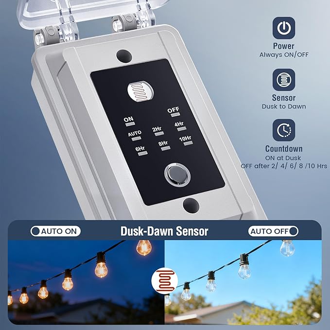SURAIELEC 20A Heavy Duty Dusk to Dawn Light Sensor Timer Switch, 2400W Hardwired Weatherproof Photocell Controller for Outdoor Security Lighting, Floodlights, Patio Lights, Christmas Decorations