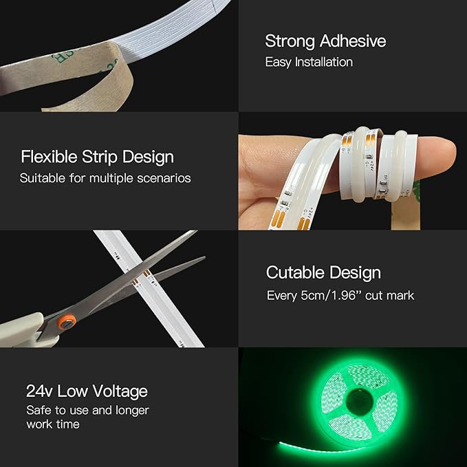 RGB COB Led Strip Kit, 32.8FT Ultra Bright (840LEDs/m) Bluetooth Led Lights with Smart App Control Remote, 24V Music Sync Led Lights, Color Changing Led Strip Lights for Bedroom, Indoor Home Decor