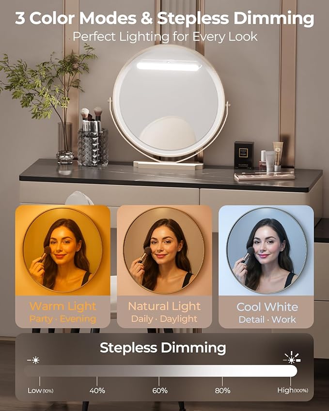 Wireless Vanity Makeup Lights for Mirror, 1600mAh Battery Operated Vanity Lights Cordless, Magnetic LED Light Bar Rechargeable Dresser Light, Stick On Make Up Light for Over Mirror, Bathroom