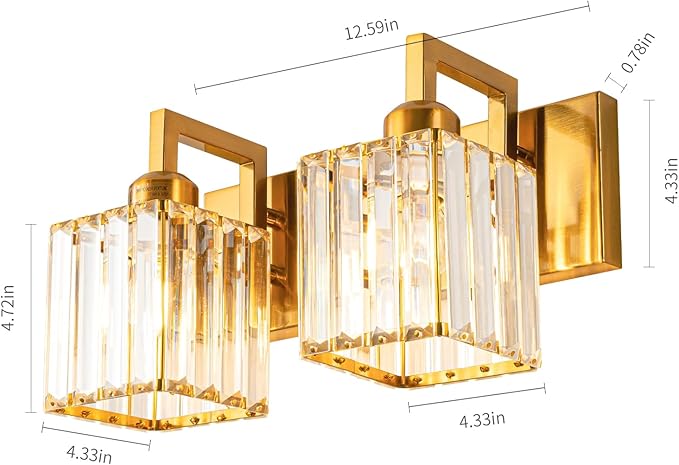 19.5" KnurledBrassWallSconcesSetof2,BronzeBathroomVanityLightFixtureswithWaterRipplesGlassTube,ModernLampforBedroom,LivingRoom,Hallway,Staise,Mirror,Kitchen